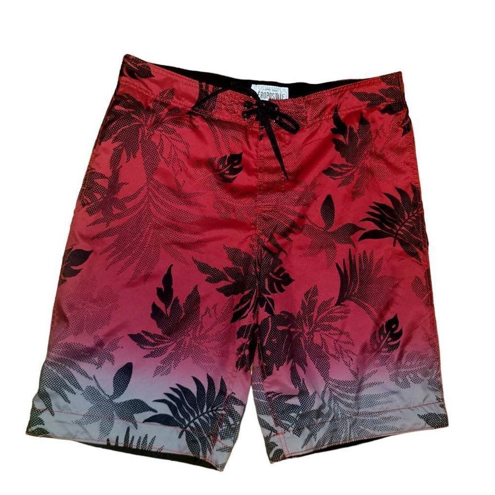 Aeropostale Red & Black Leaf Print Swim Boardshorts Men's Large